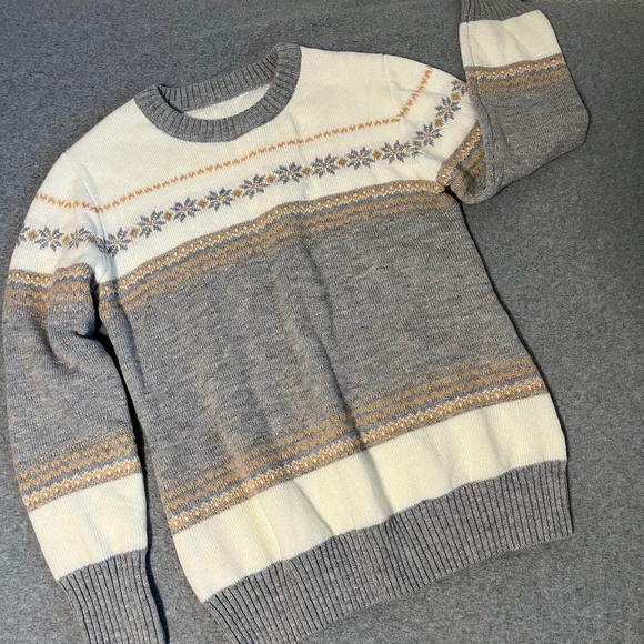 Fair Isle Ivory Gray Sweater Womens Large Academia Preppy Winter - Picture 1 of 10
